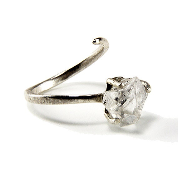 RING "Energy"  with Diamond crystal, Sterling Silver, Hammered, Forged. Handmade. Organic and Rustic in style.
