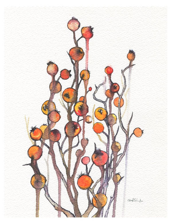 Limited Edition 8 x 10 Archival Print -- Orange Stickplant, Watercolor