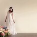 Capped sleeve white lave wedding dress