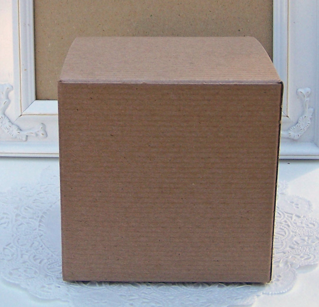Medium  4" x 4" x 4" Kraft Pinstripe Boxes - QTY 10 - Christmas, Wedding, Gift, Favor, Jewelry, Candy - One Piece Fold and Tuck