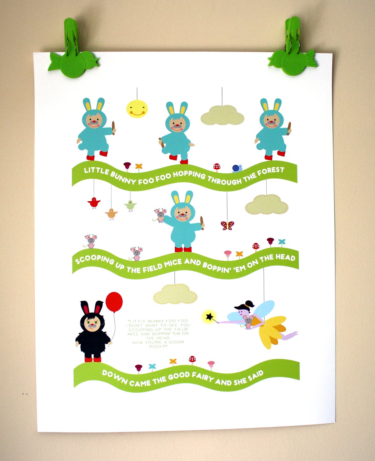 Little Bunny Foo Foo, Nursery Rhyme Print, 16 x 20, Kids Art Print