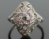Antique Engagement Ring - Platinum with European Cut Diamonds