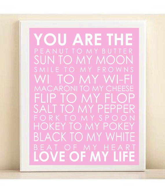 Love Of My Life Subway Art Print: 8x10 Typography Quote Poster in Baby Pink - Wedding or Nursery Baby Gift