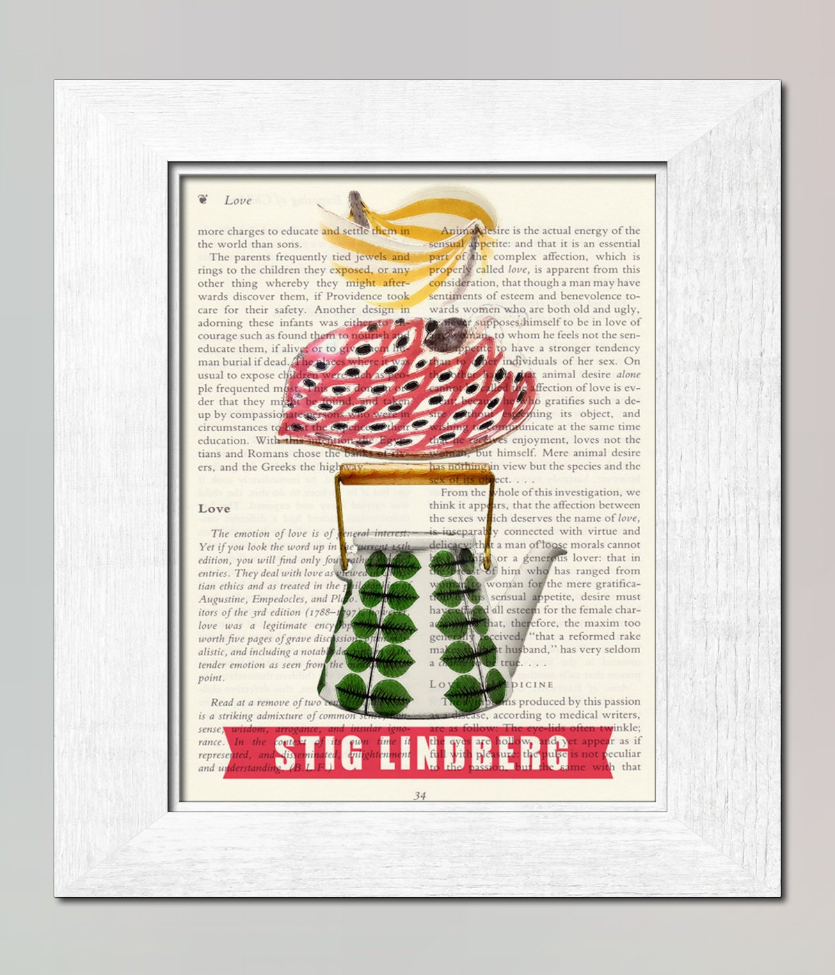 Kitchen art Stig Lindberg housewares PRINT on salvaged vintage page book art print