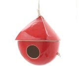 Fire Engine Red Porcelain Birdhouse