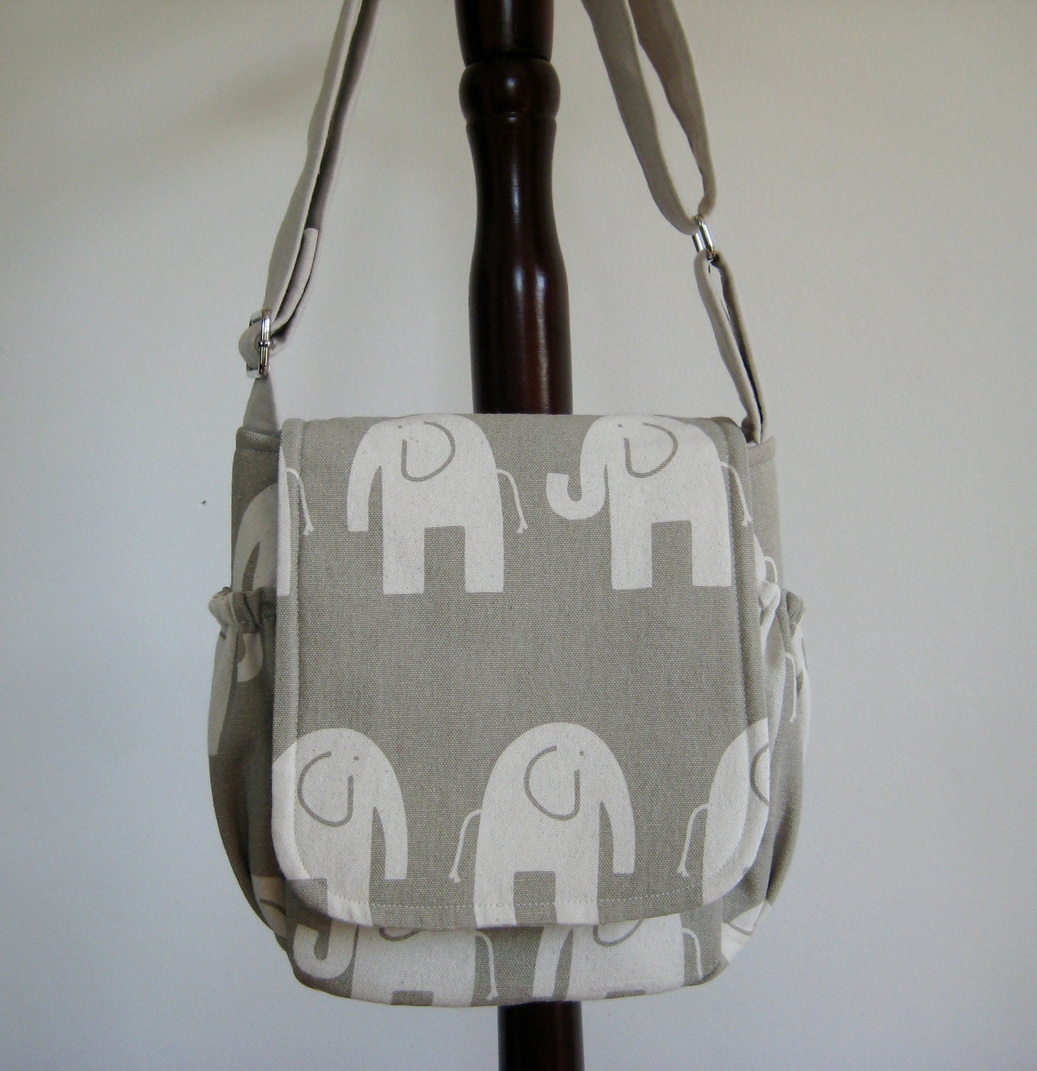 Messenger Bag, Small Cross Body Bag, Purse in Elephant print