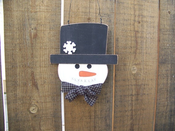 Simple Primitive Wooden Snowman Hanger