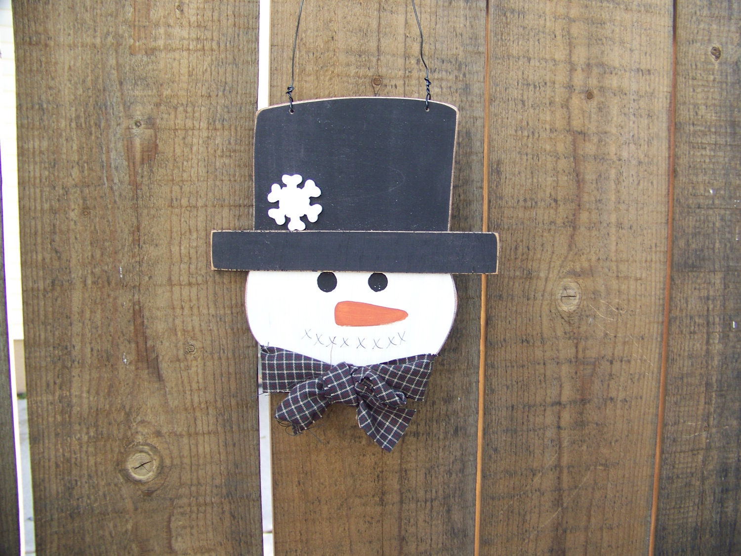 Simple Primitive Wooden Snowman Hanger