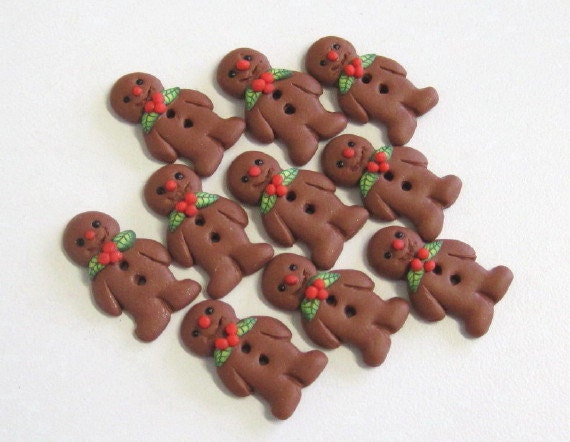 Gingerbread Men Buttons Set of 5