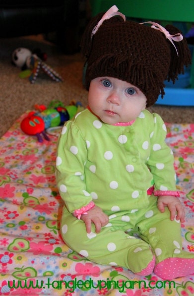 6 to 12 months Cabbage Patch Kid Hat with Pig Tails Choose your own color