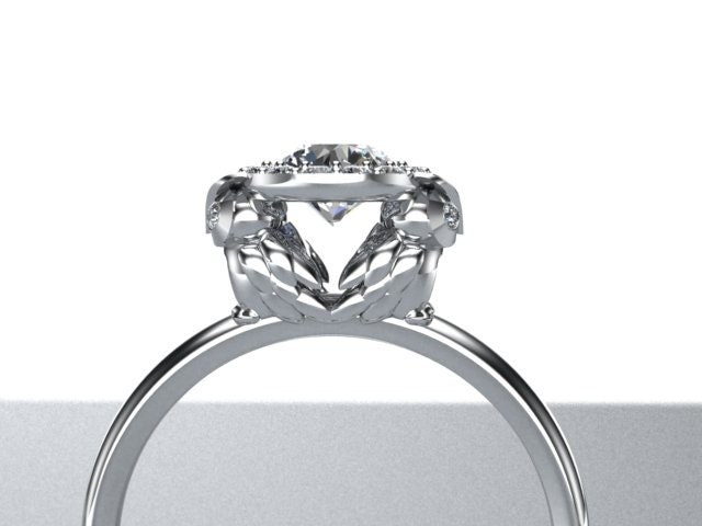 Diamond Owl Halo Engagement Ring 14K White Gold