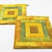 Fabric Hot Pads - Golden Yellow, Green and Bronze Tan Quilted Pot Holders