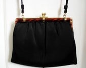 Vintage 60s purse/ black satin purse/ Bakelite / sateen evening bag/ cocktail party accessory/ formal bag/ Andé handbag/ midnight black