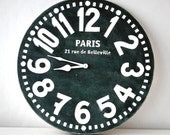 Wall clock -Paris- black shabby chic cottage style birch wood vintage style