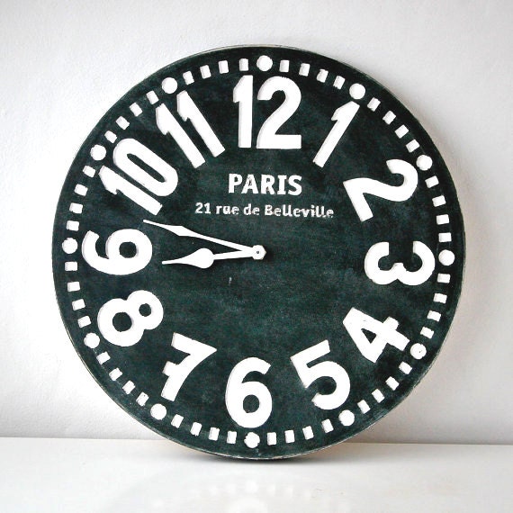 Wall clock -Paris- black shabby chic cottage style birch wood vintage style