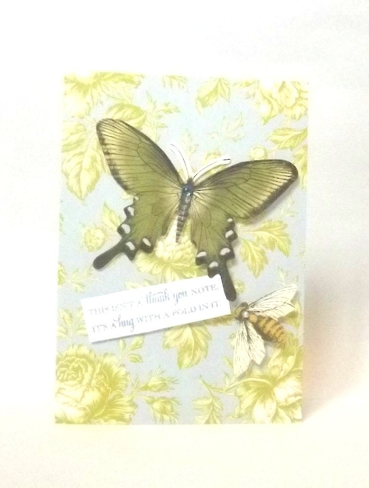 Handmade vintage Thank You card - butterfly