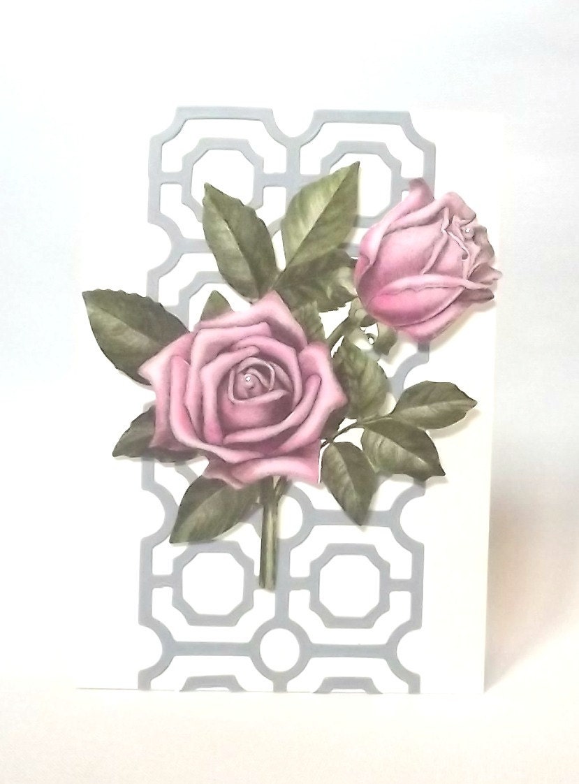 Vintage rose card - birthday, best wishes, get well, good luck etc...