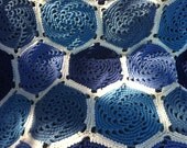 Crocheted afghan hexagon granny square ocean-inspired swirls of blue--READY to SHIP