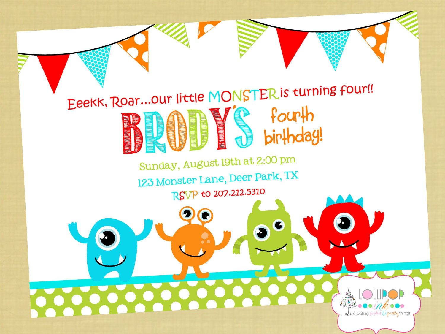 Monster Bash Printable Invite, Personalized Monster Invitation, Printable Monster Bash Invitation