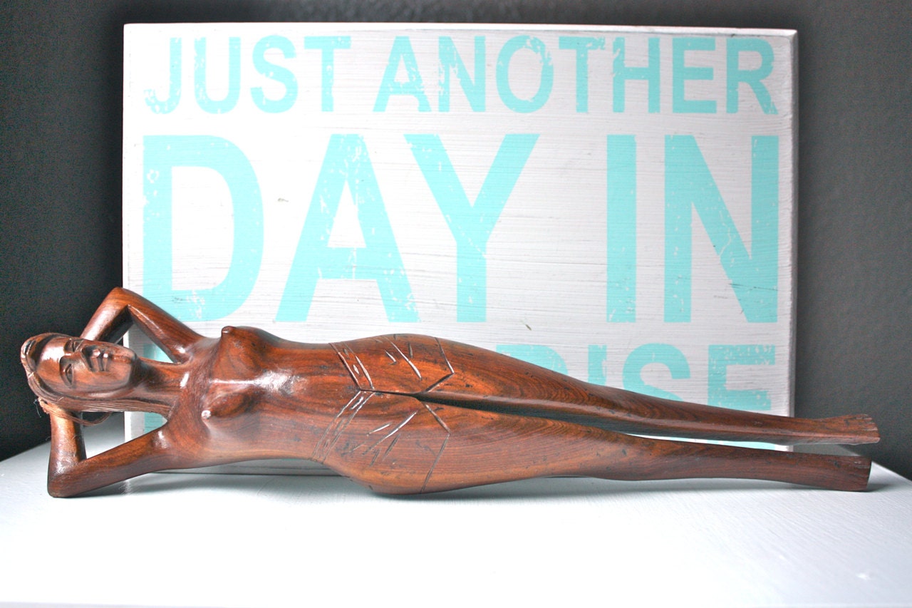 Beautiful 1960s Vintage Carved Wood Exotic Erotic Woman Nutcracker From The Philipines