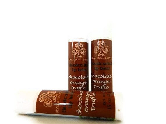 Handcrafted beeswax lip balm - CHOCOLATE ORANGE TRUFFLE - natural lip balm flavored with chocolate orange truffle flavor oil