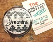 Personalized Compact Mirror- beautiful white black floral vintage lace design pocket mirror- Great  bridesmaid gift idea birthday gift