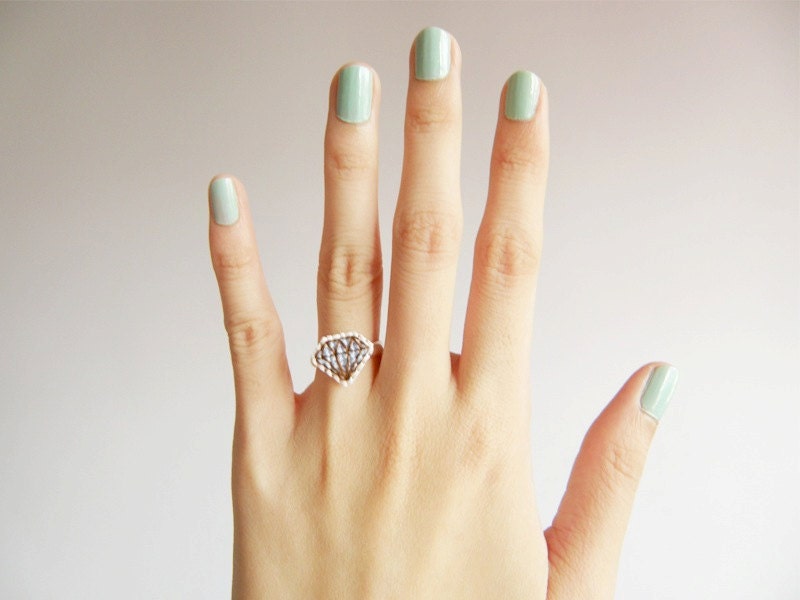 Diamond cross stitch ring, light blue, gifts under 15, gifts for her, made to order