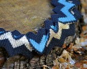 Thorn - Knitted Statement Necklace, Sculptural Chevron knit in Teal and Gold