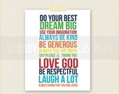 Rules for Kids - Kids Room Art - Baby Children Nursery Custom Wall Print Poster