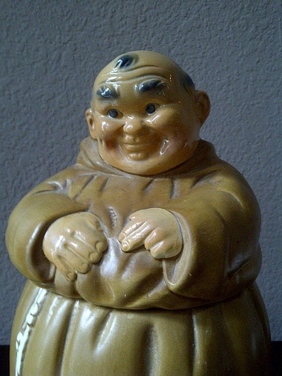 Vintage Monk Friar Tuck Cookie Jar Thou Shall Not Steal