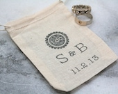 Personalized wedding ring bag.  Ring pillow alternative, ring bearer accessory, ring warming ceremony..  2.5x4 muslin bag.