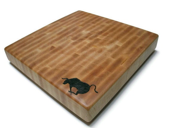 End Grain Personalized Cutting Board -  Custom Image - Maple 14"x14"x2" with Feet