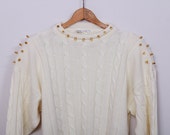 SPIKES Studded Vintage Knitted Creamy Sweater - SORUTHLESS