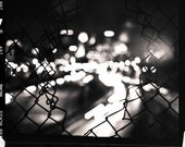 Through the Wire, the Minneapolis Skyline in Black and White, 10x10" photograph