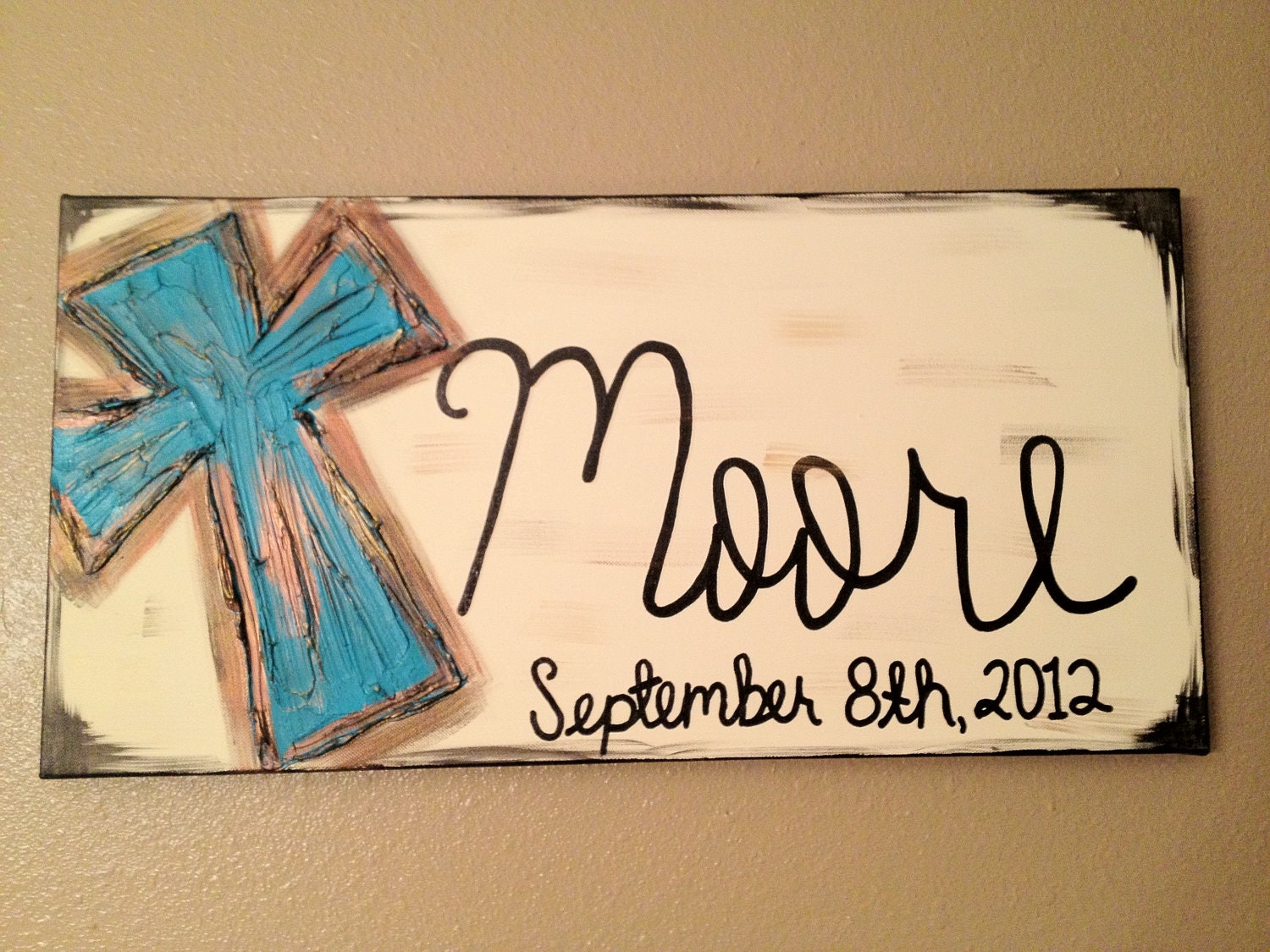 Last Name & Wedding Date Textured Cross canvas