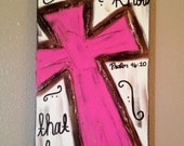 Be Still & Know that I am God pink Textured Cross canvas