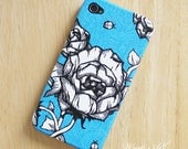 Graphic Rose iPhone 4 case / Rose iPhone 4s case/ Flower iPhone 4s case / Blue iPhone cover
