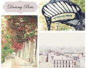Paris Photo Set, Dreamy, 8x12, 8x10, travel photo, Fall Foliage, Paris Rooftop, Paris Metro, gift for her, home decor.