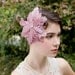 Ombre Rose Pink Feather Art Deco Fascinator Headpiece with Swarovski Crystal Center