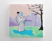 Toile acrylique 30x30cm - Personnage sous la pluie
