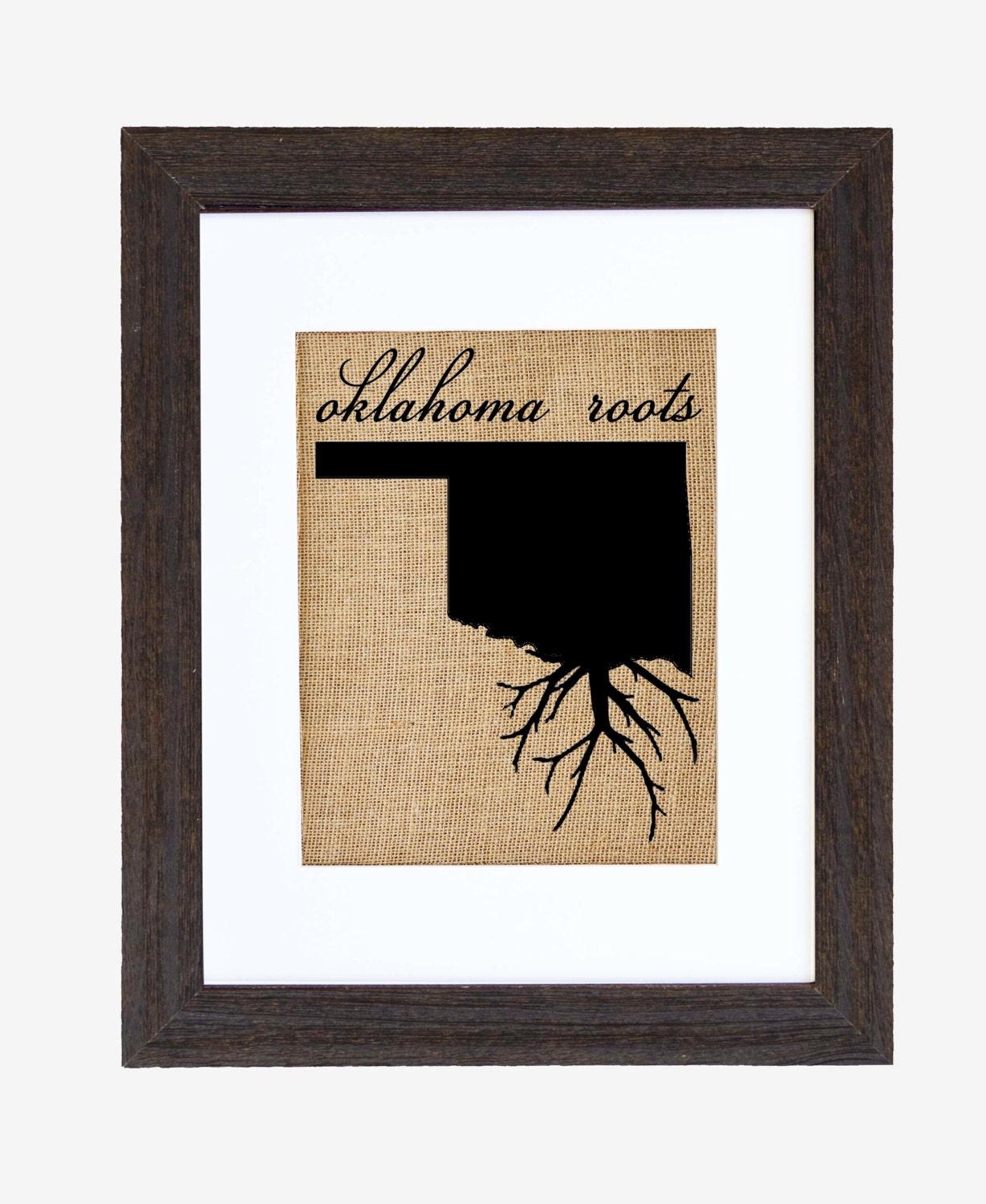 Oklahoma Roots Wall Art. Custom Wall Art. Know your roots. Custom State Outline. Burlap Wall Art.