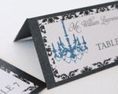 Elegant Custom Tiffany Blue Chandelier Black Damask Wedding Escort Place Cards - Set of 50 Il_170x135