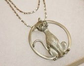 10% OFF Vintage Cat Necklace by Kelly Waters, Silver Pendant Necklace, Cat Jewelry