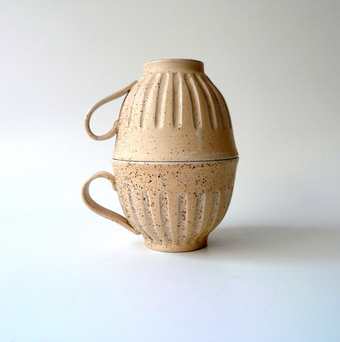 Coffee and Creme - a Pair of Coffee Cups in Dappled Cream-White, Capuccino Cup, Coffee Mug, Teacup