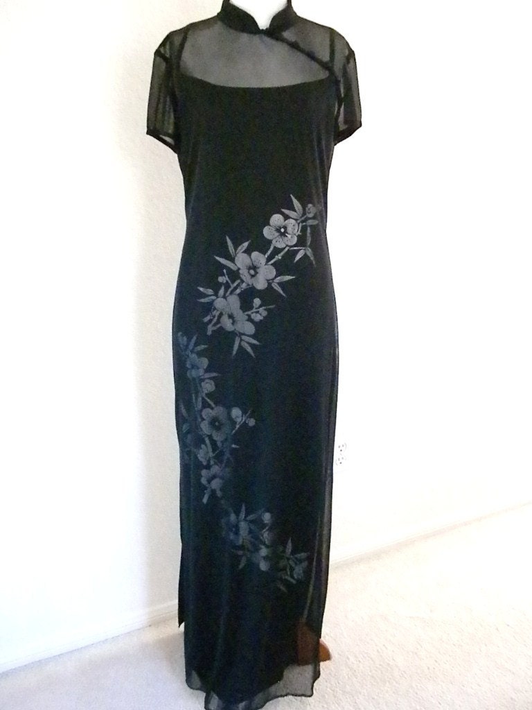 Vintage, Black long dress with silver flowers, Two dresses Size 6