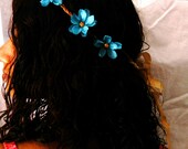 Woodstock - Bright blue cosmos boho flower hair crown hairpiece garland wreath