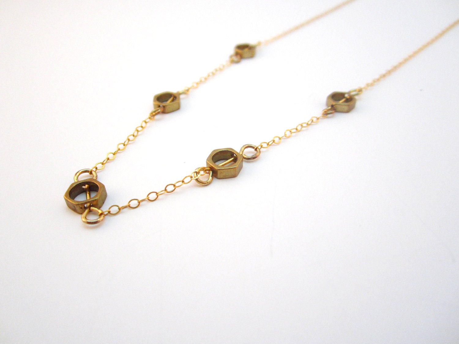 14k gold Geometric Hexagon Chain Necklace- Everyday Necklace and Layering Necklace