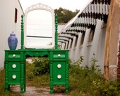 Jade Green Vanity with White Mirror and Pulls