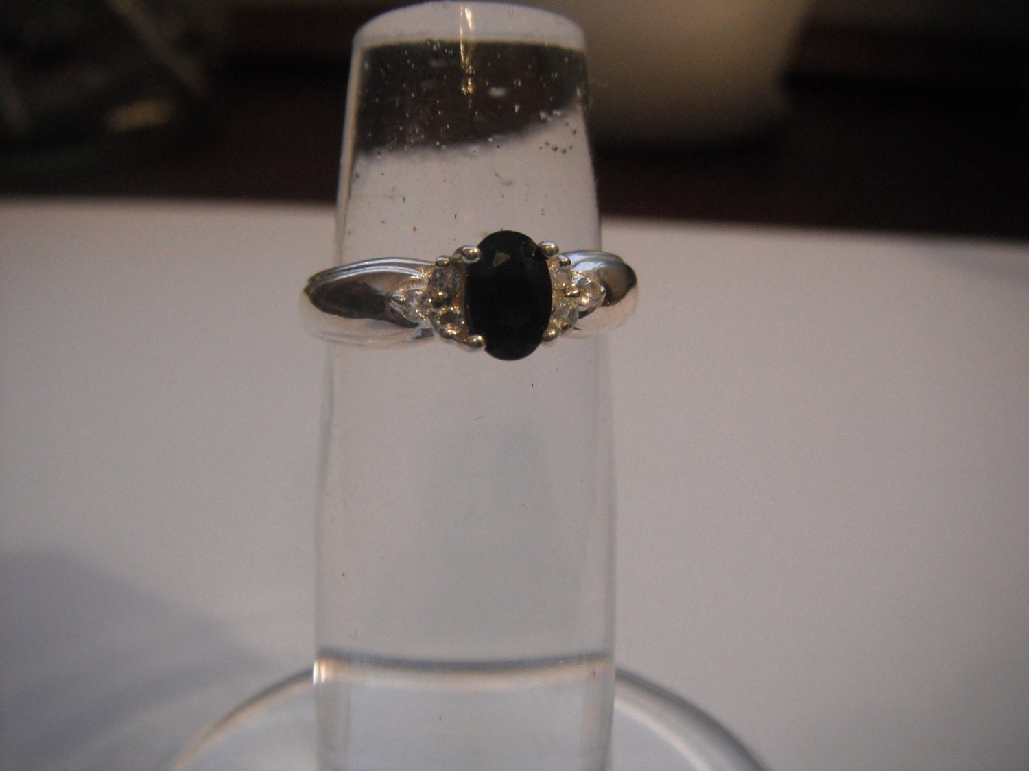 Black Sapphire and White Topaz Ring