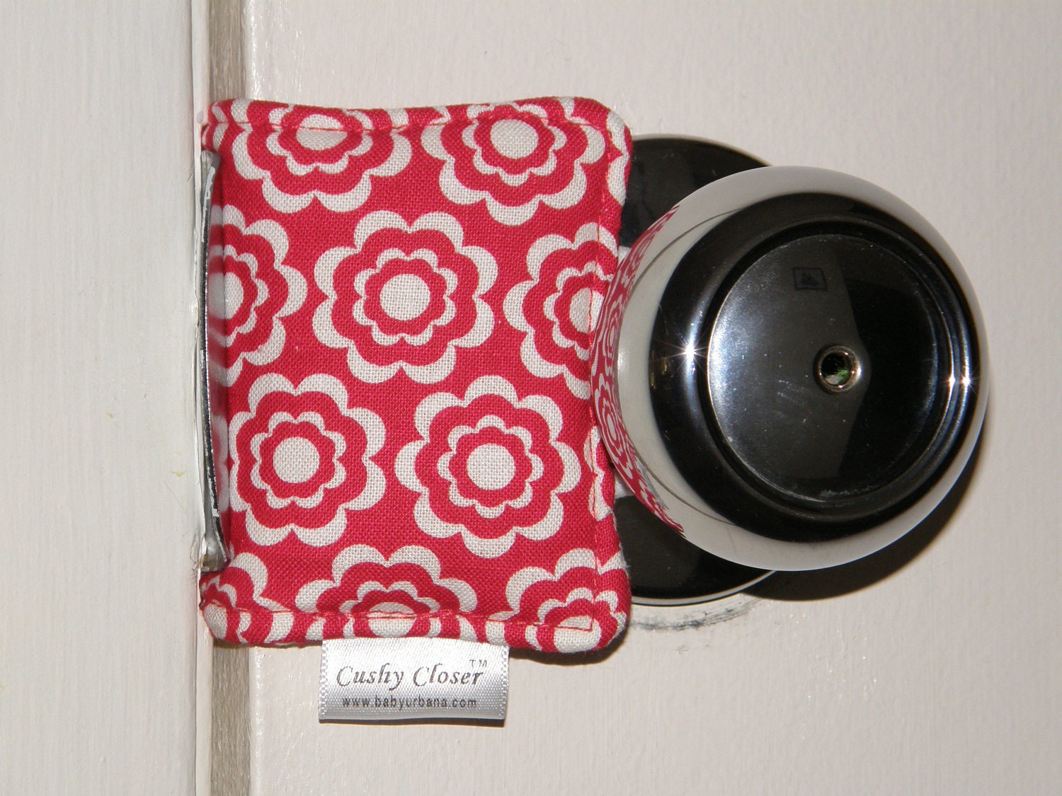 The Original Cushy Closer Door Cushion - Red w/ White Flowers